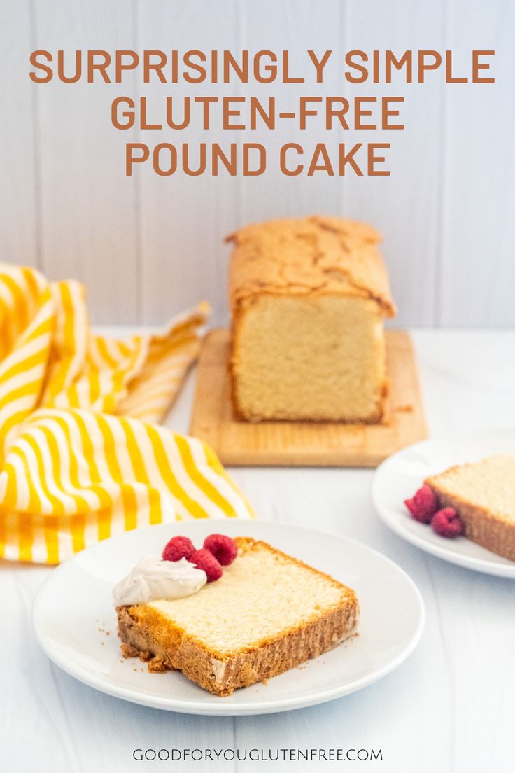 two slices of gluten - free pound cake on plates