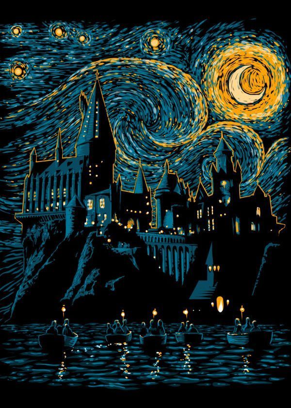 an image of hogwarts castle at night with the starry sky above it