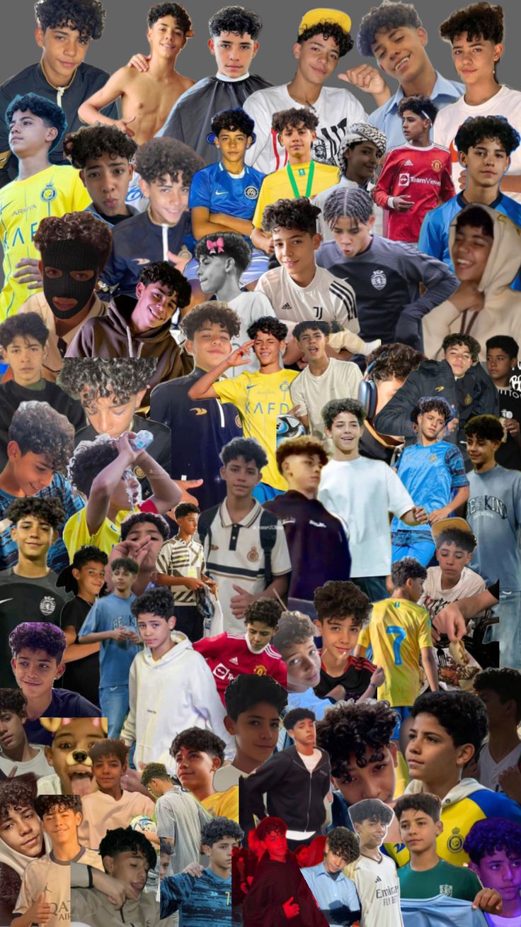 a collage of young men with different colored shirts