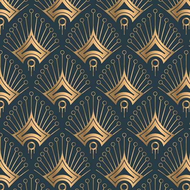 an art deco style wallpaper with gold and black designs on dark blue background stock photo