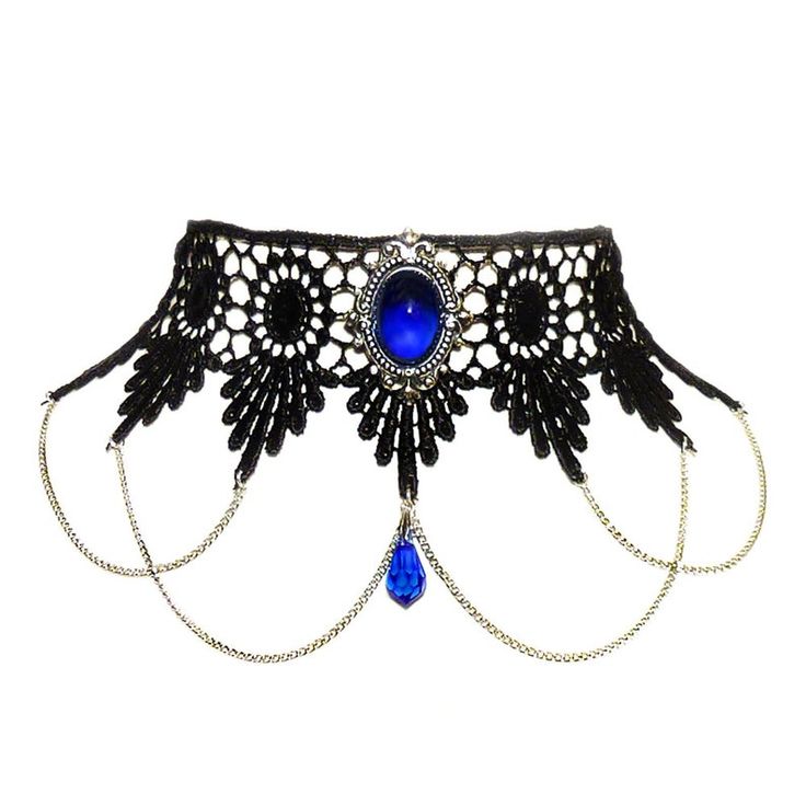 Steampunk Choker, Bosphorus Bridge, Gothic Choker Necklace, Gothic Choker, Lace Choker Necklace, Blue Choker, Gothic Ring, Crystal Lace, Gothic Chokers