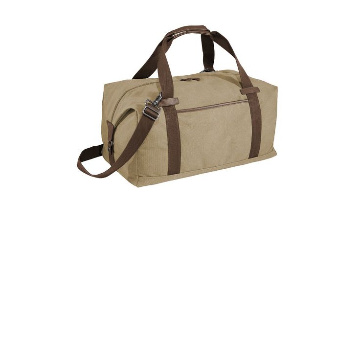 This classically styled expandable duffel can clamp down to fit small loads or unclip to accommodate more cargo. 16-ounce 100% cotton canvas Main compartment has large interior and back zippered pocket for quick access to valuables Expands with snap tabs with faux leather trim Cotton webbing grab handles with faux leather trim Detachable adjustable cotton webbing shoulder strap with antique-finish metal swivel clips Front slip pocket for easy decoration Dimensions: 13 h x 20 w x 10.5 d; Approx. Casual Beige Duffle Bag With Zipper, Everyday Cotton Duffle Bag With Zipper, Functional Rectangular Cotton Duffle Bag, Canvas Duffle Bag With Pockets For Outdoor, Outdoor Canvas Duffle Bag With Pockets, Cotton Travel Bag With Pockets, Casual Brown Cotton Travel Bag, Functional Beige Cotton Canvas Bag, Khaki Cotton Canvas Bag For Travel