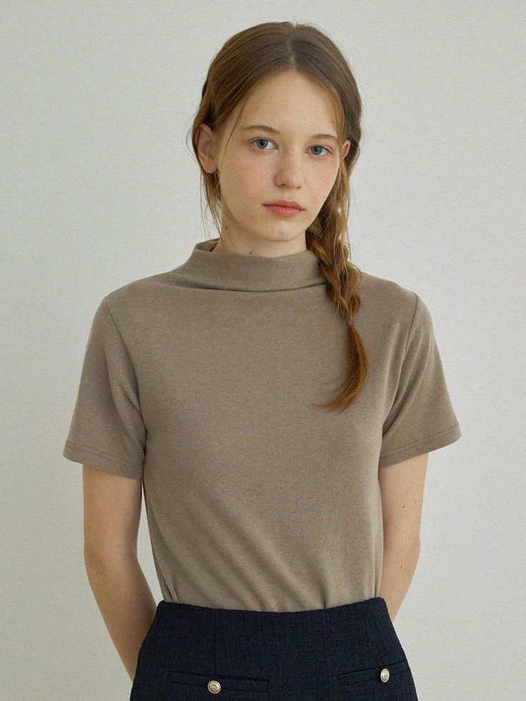 Composition : polyester56% cotton14% span7% wool14% tencel9%Country of Origin : Republic of Korea Mocha, Neck T Shirt, Composition, Top Outfits, Wool, The Originals, Clothes For Women, T Shirt, Clothes