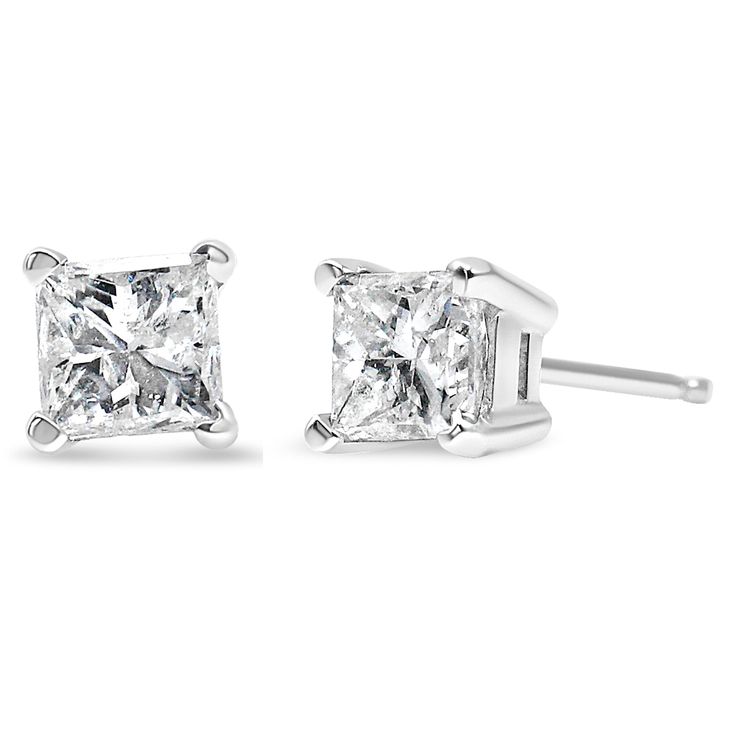 4PRG_PB_PR_WDM Yellow Gold Solitaire, Stud Style, Colorless Diamond, Solitaire Studs, Classic Earrings, Square Diamond, Diamond Stud Earrings, Diamond Stud, Princess Cut Diamonds