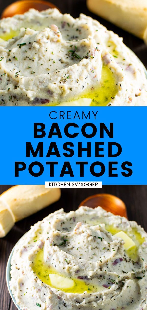 creamy bacon mashed potatoes in a white bowl