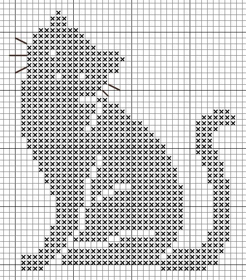 a black and white cross stitch pattern with a cat on it's back end