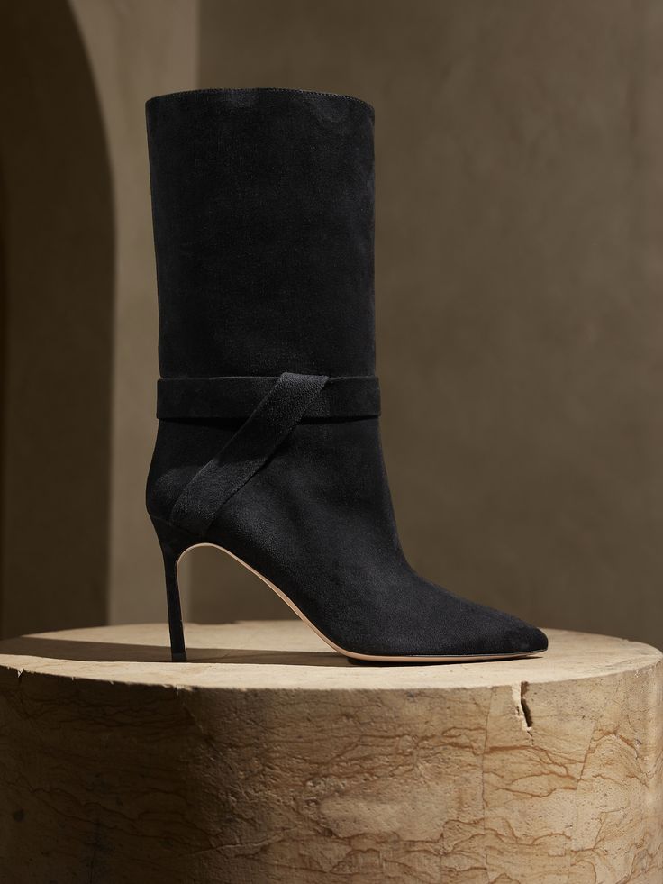 Torri Suede Boot | Banana Republic Dress Shoes Flats, Dressy Boots, High Arches, Boots Suede, Black Suede Boots, Dressy Casual, Lambskin Leather, Suede Boots, Suede Leather