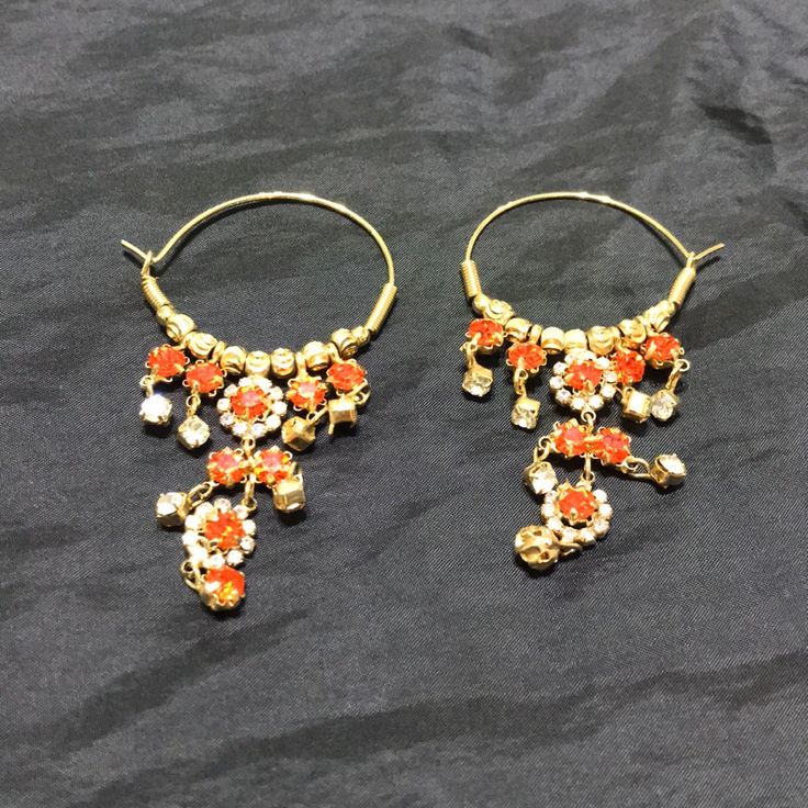 Brand New Earrings And Golden And Orange Color Nickel Free Orange Jewelry For Party, Orange Earrings Indian, Orange Drop Earrings For Festive Occasion, Multicolor Gold-plated Earrings For Diwali, Nickel Free Orange Earrings For Party, Orange Dangle Earrings For Party, Party Orange Earrings With Ear Wire, Traditional Multicolor Gold Plated Earrings, Orange Drop Earrings For Festival