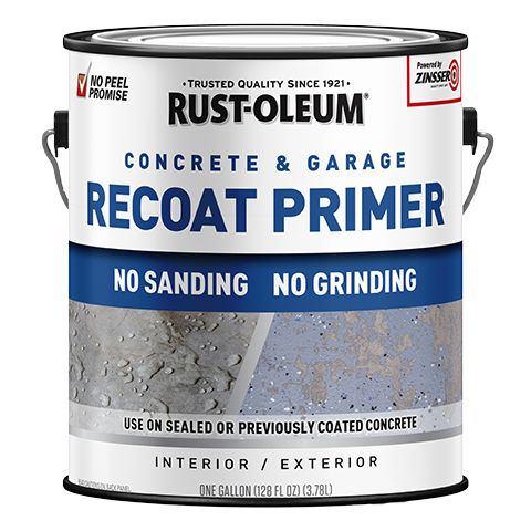 a can of rustoleum concrete and garage recoat primer no sanding