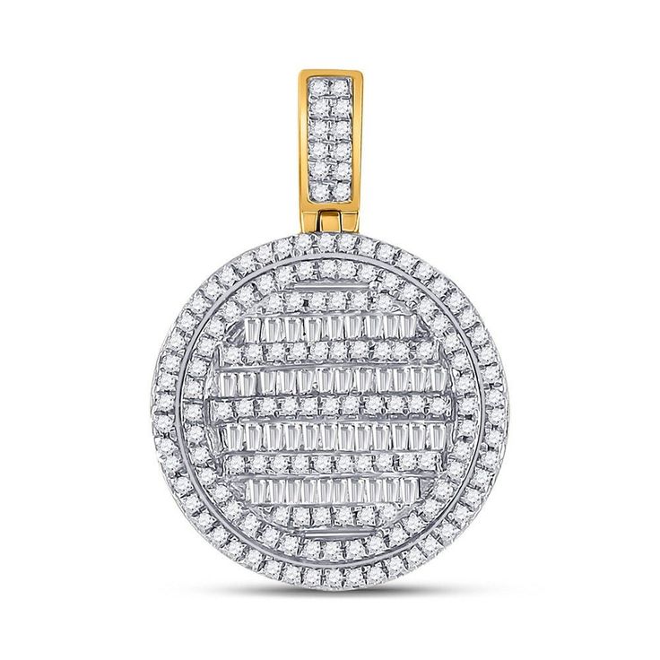 * Elegant and masculine: This 10kt Yellow Gold Baguette and Round Diamond Circle Charm Pendant is designed specifically for men, combining the timeless appeal of yellow gold with the sparkle of diamonds. * Versatile accessory: Whether you want to dress up your everyday casual look or add a touch of sophistication to a formal attire, this pendant is the perfect accessory for any occasion. * High-quality craftsmanship: Made with 3/4 carats total weight of diamonds, this pendant showcases a combination of baguette and round diamonds, set in a circle charm design, exuding a sense of luxury and refinement. Introducing our 10kt Yellow Gold Baguette and Round Diamond Circle Charm Pendant for men. This exquisite piece combines the classic appeal of yellow gold with the brilliance of diamonds, resu Gem Setting, Diamond Circle Pendant, Circle Diamond, Diamond Charm, Mens Pendant, Channel Set, Oval Pendant, Pendant Design, Baguette Diamond