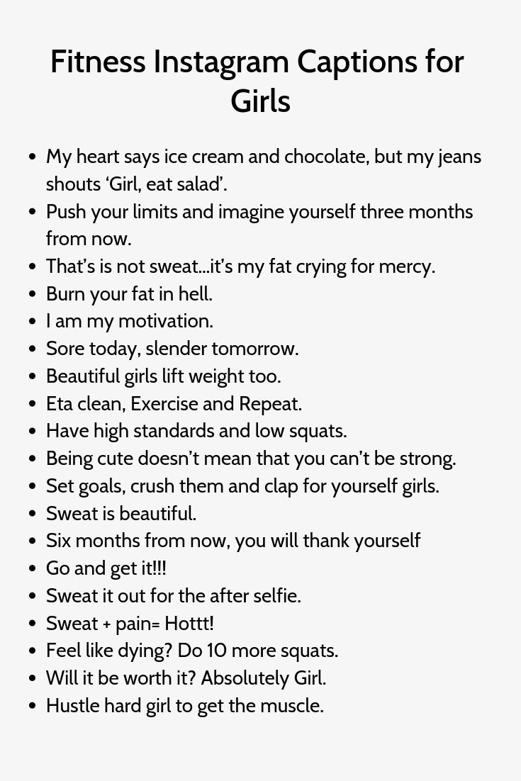 a poster with the words fitness instagram captions for girls