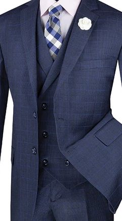 Experience the epitome of sophistication with the ElegantEcho Collection's classic Navy Suit. This stunning 3-piece set, comprising a single-breasted 2-button jacket and notch collar vest, is a testament to exemplary tailoring and modern design aesthetics. The luxurious wool feel fabric assures comfort, while the glen plaid detailing on the flat front pants adds a contemporary edge. Ideal for weddings or formal gatherings, this suit is your go-to for a look that's both modern and timeless. Featu Collar Vest, Design Aesthetics, Plaid Suit, Flat Front Pants, Navy Suit, Glen Plaid, Button Jacket, Fitted Suit, Notch Collar