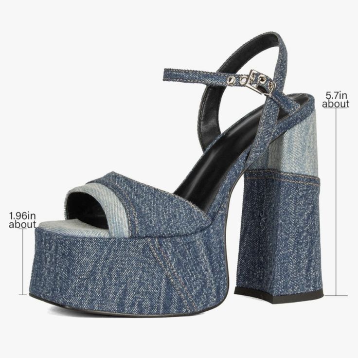 In Style, Very Sturdy, Very Cute. Bought Two Pairs By Mistake. But Now It's Your Lucky Day! Trendy Denim Blue Sandals, Trendy Blue Denim Sandals, Fitted Blue Summer Heels, Fitted Blue Heels For Summer, Trendy Denim Sandals For Summer, Denim Blue Platform Sandals In Denim Material, Denim Blue Platform Sandals, Denim Blue Platform Sandals For Summer, Spring Denim Platform Heels