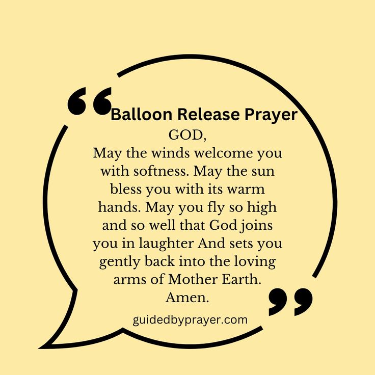 a speech bubble with the words balloon release prayer in black and white on an orange background