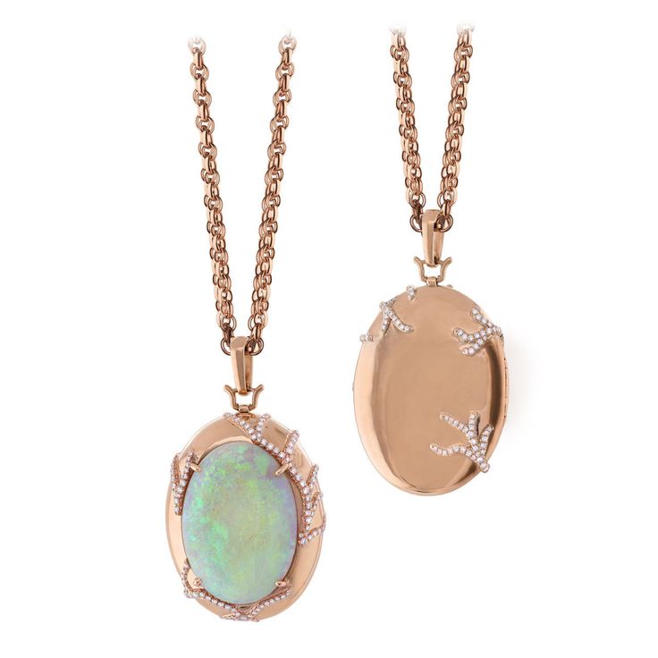 An Opal, Diamond and Rose Gold Locket by Monica Rich Kosann Rose Gold Locket, Rose Gold Chain Necklace, Drop Necklaces, Diamond Locket, Diamond Drop Necklace, Monica Rich Kosann, Crystal Stone Jewelry, Diamond Chain Necklace, Crystal Jewelry Sets