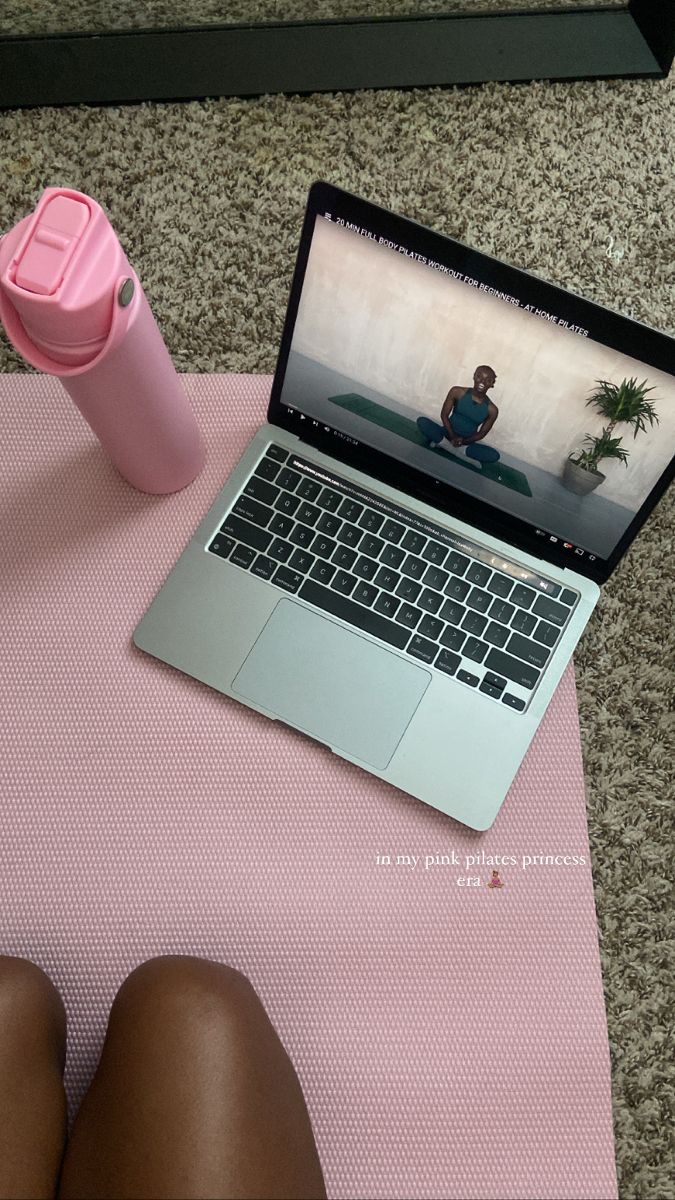 pink pilates princess aesthetic, pink aesthetic pink yoga mat, pink water bottle, macbook pro, at home workout, pink pilates princess black girl, beginner pilates, black girl Pink Pilates Princess Aesthetic, Pilates Princess Aesthetic, Pilates At Home, Pink Pilates Princess, Yoga Aesthetic, Fitness Mat, Pilates Training, Pink Lifestyle, Pink Pilates