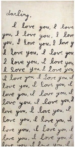 an old letter written in black ink with the words i love you, i love you