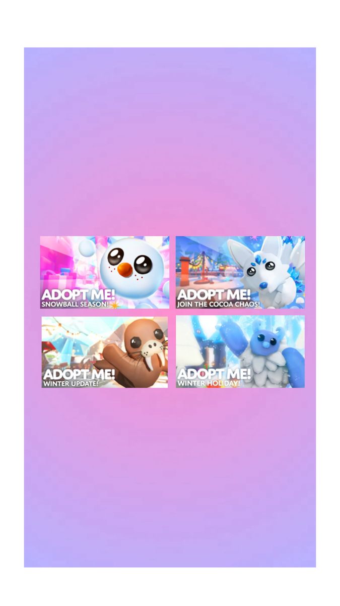 four different animated avatars are featured in this screenshote image with the text adopt me