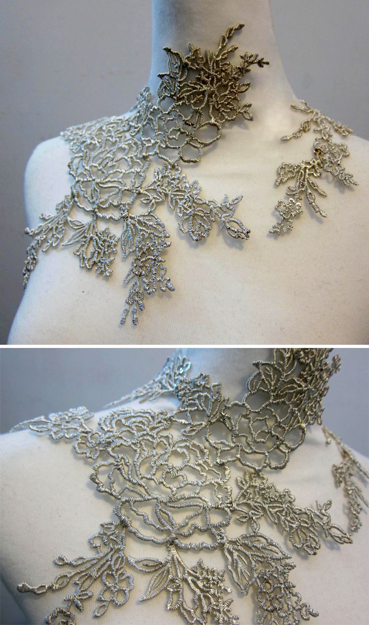 Neckpiece | Heng Lee.  "Gorgeous Surface 1".  Silver, copper plated with platinum. Jewellery Mirror, Jewellery Shops, Jewellery Photography, Contemporary Jewelry Design, Trendy Jewerly, Melbourne Cbd, Body Adornment, Lace Necklace, Mirror Cabinet