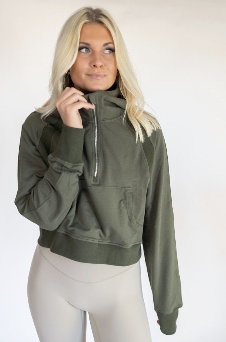 IDEAL FOR: Designed for on the move! Just like our heavier Cozy Up version, the slightly oversized fit and lightweight fabric on these half-zip hoodies keeps your post workout style & casual style always on point. FEELS LIKE: Lightweight and breathable, the perfect spring/summer hoodie! WHY WE LOVE THEM: It is the perfect hoodie to throw on with leggings, jean shorts, or just to lounge around the house. We can't get enough of these fun bright colors too! EXTRAS: Not too short, not too long, just Summer Hoodie, High Neck Bra, Half Zip Hoodie, Workout Style, Zip Hoodies, Hoodie Green, Strappy Sports Bras, High Neck Tank, Coral Blue