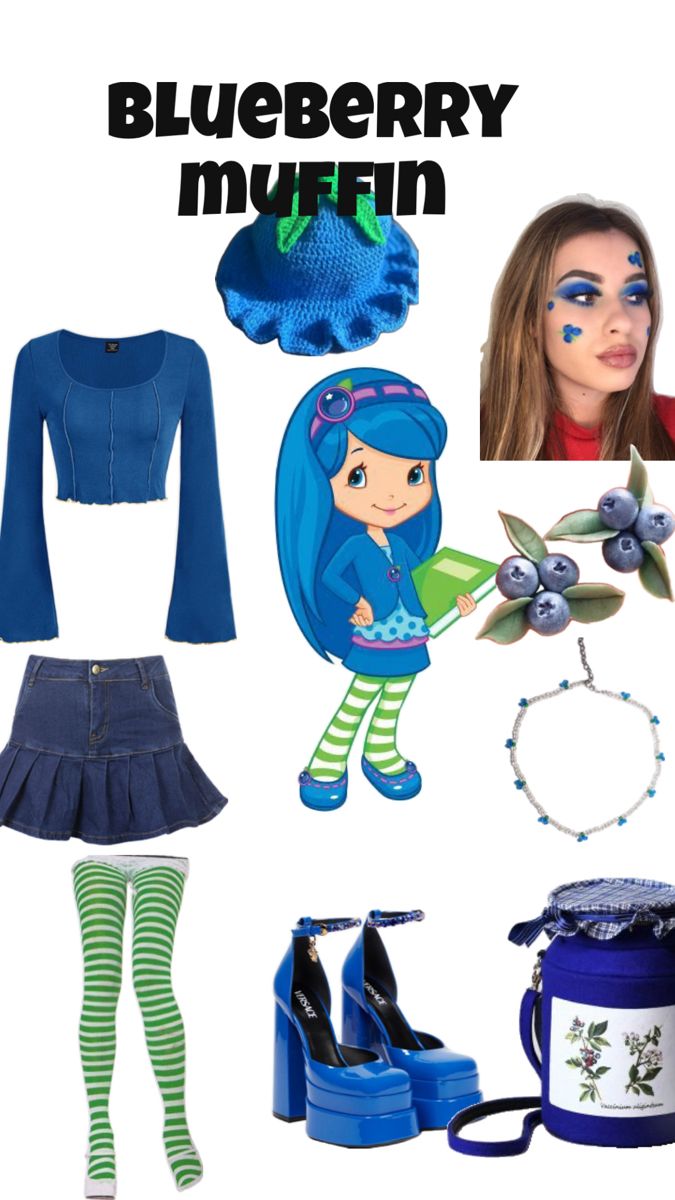 the blueberry muffin costume is featured in this image, including shoes and accessories