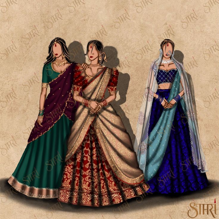 Silk Illustration Fashion, Indian Traditional Dresses Illustration, Half Saree Illustration, Indian Dresses Drawing, Traditional Illustrations Sketches, Traditional Dhavani Designs, Silk Dress Drawing, Indian Dress Drawing, Sari Drawing