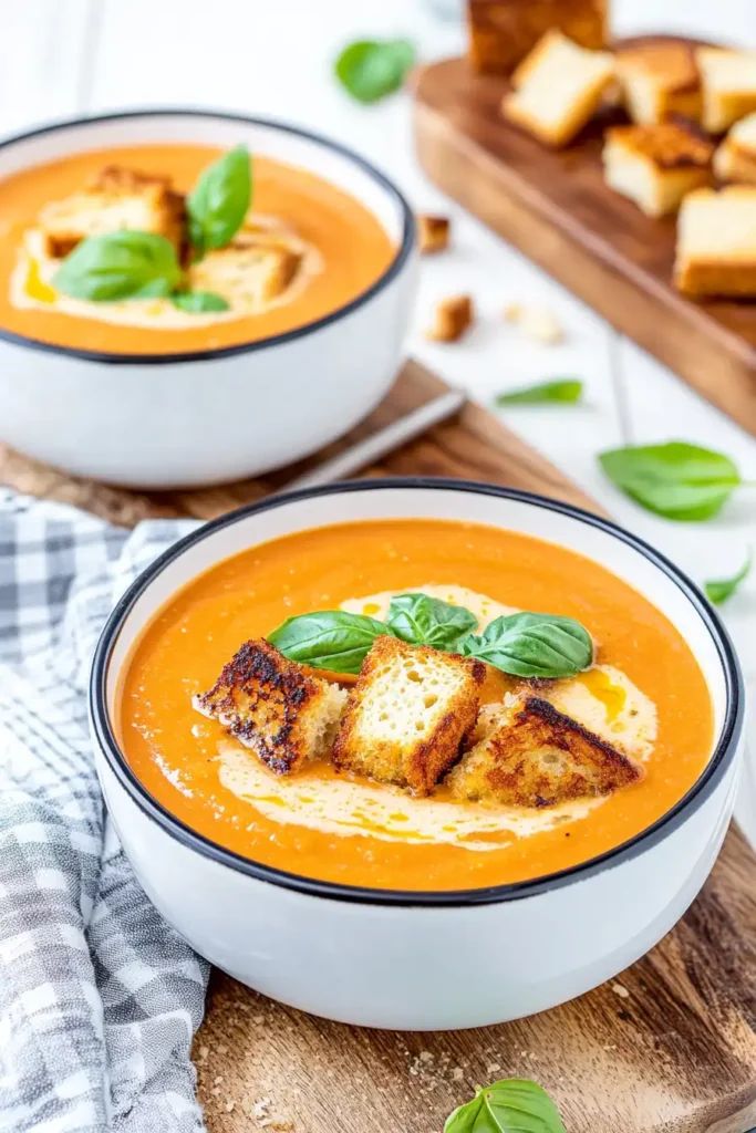 Tomato Basil Bisque, Winter Dinners, Grilled Cheese Croutons, Roasted Tomato Basil Soup, Cheese Croutons, Sugar Recipes, Roasted Tomato Soup, Basil Soup, Fall Soup Recipes