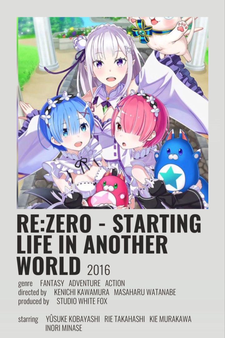 the poster for rezero - starting life in another world, featuring four girls