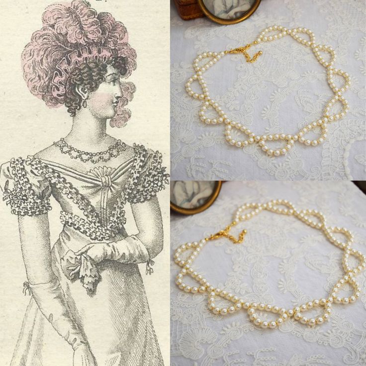 This necklace was inspired by an 1822 Fashion Plate. It's made with 7mm glass pearls in a lovely creamy shade. 16" long with a 3" extension chain. Elegant Beaded Necklaces 16 Inch Length, Elegant 16 Inch Pearl Necklace Gift, Elegant Beaded Jewelry For Vintage Events, Elegant Pearl Jewelry For Vintage Events, Elegant White Necklace For Vintage Events, Handmade Elegant Pearl Necklace With Round Beads, Elegant Adjustable Beaded Necklace With Pearl Drop, Elegant Beaded Necklaces For Vintage Events, Elegant White Necklaces For Vintage Events