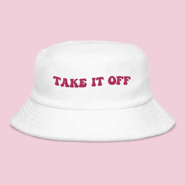 Introducing our "Take it Off" Unstructured Terry Cloth Bucket Hat – a stylish and inspired accessory for EDM enthusiasts and fans of Fisher. This hat captures the energetic spirit of electronic music festivals, making it a must-have for ravers and festival-goers. Embrace the vibes of Fisher with this trendy Unstructured Terry Cloth Bucket Hat. The "Take it Off" design pays homage to the EDM DJ, while the terry cloth construction ensures comfort and a relaxed feel during music festivals and raves Adjustable Casual Bucket Hat For Music Festival, Trendy Bucket Hat For Music Festival, Trendy Bucket Hat With Flat Brim For Festivals, Trendy Festival Bucket Hat With Flat Brim, Trendy Flat Brim Bucket Hat For Festivals, Trendy Adjustable Bucket Hat For Music Festival, Adjustable Summer Rave Hats, Trendy Short Brim Hats For Music Festival, Trendy Adjustable Hats For Music Festival