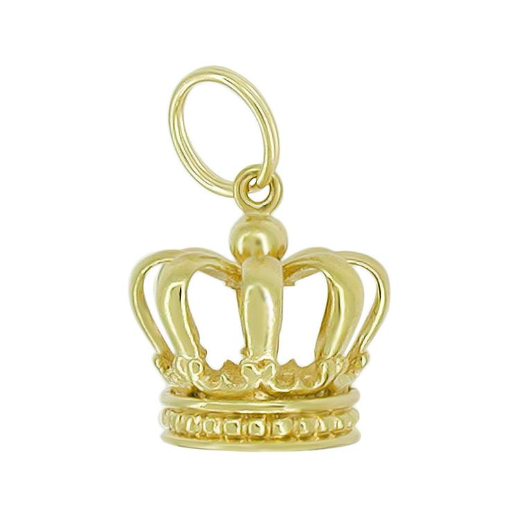 Treat yourself to the very best with this elegant yellow gold royal crown charm. Throne not included! Crafted in solid 14K yellow gold, this lavish three dimensional charm features a high polish and a detailed design, with a scalloped and beaded motif encircling the crown. This unique charm is perfect for wear as a pendant on a neck chain or can be easily and securely attached to your special charm bracelet with the large 14K yellow gold split ring bail. Crafted to order as an authentic reissue Custom Charm Bracelet, Crown Charm, Vintage Charm Bracelet, Securely Attached, Bracelet Charms, Pandora Bracelet Charms, Detailed Design, Neck Chain, Crown Royal