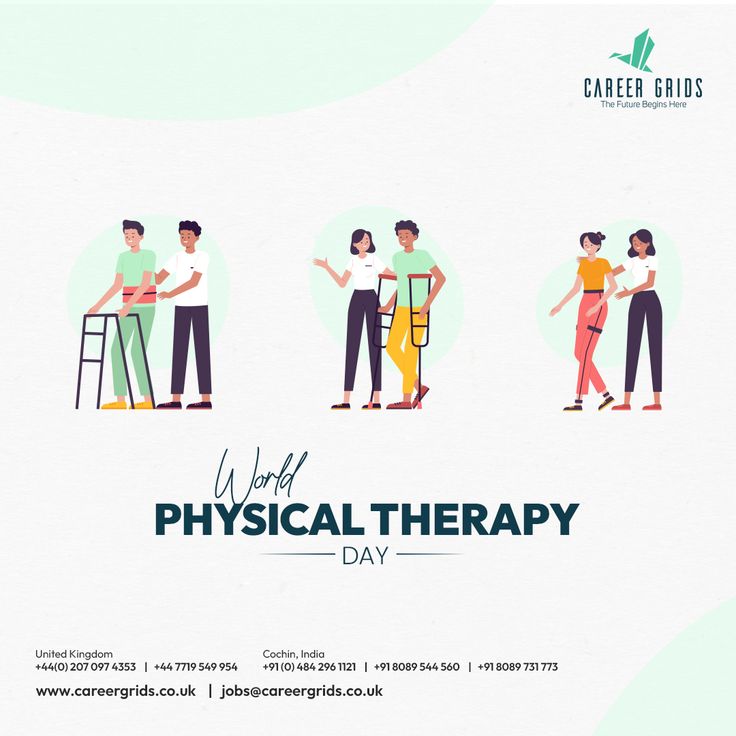 three people standing in different positions with the words work physical therapy day