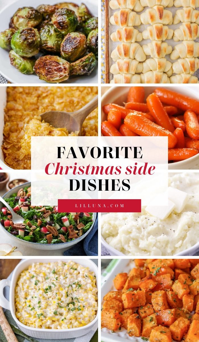 a collage of different christmas side dishes