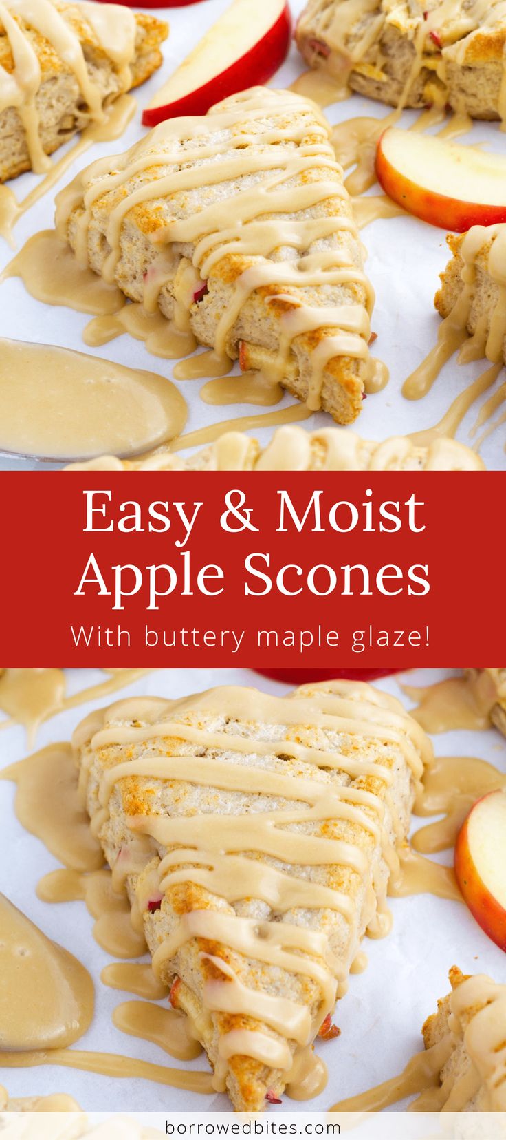 an apple scones with buttery maple glaze