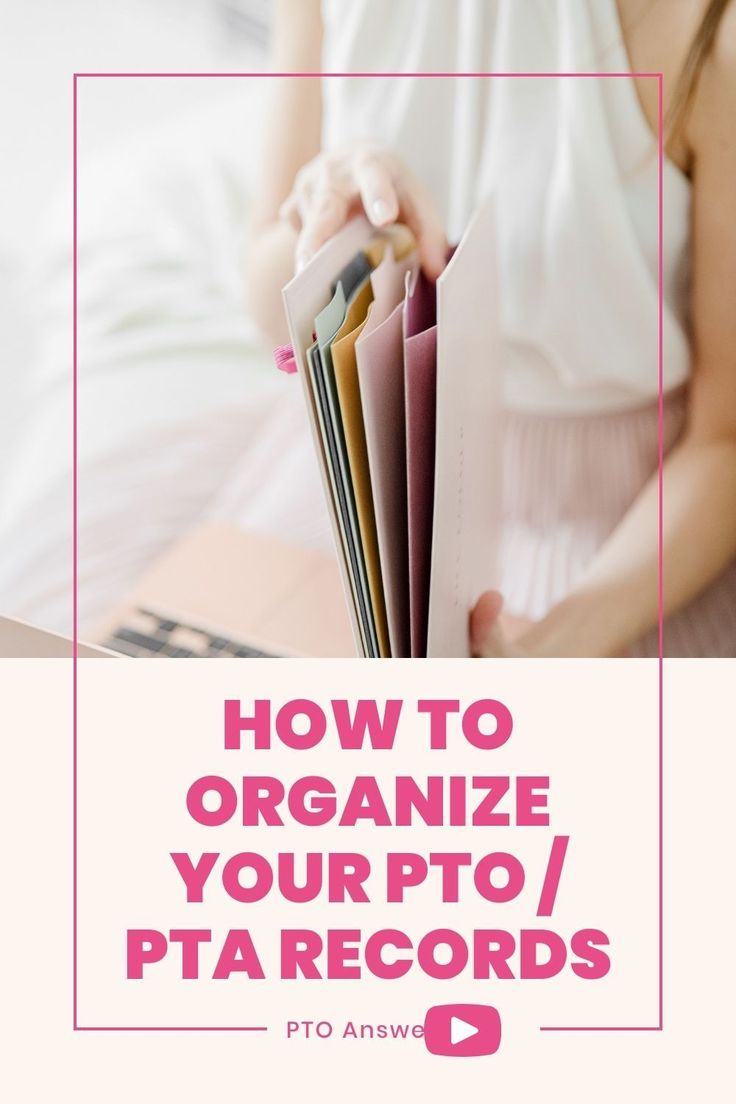 a woman holding files in her hands with the text how to organize your pta records