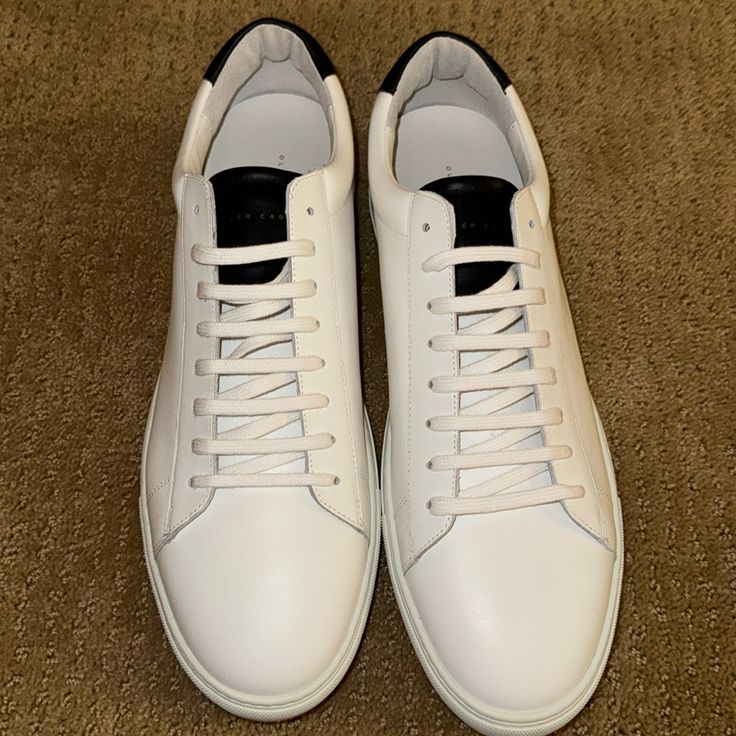 Unworn Oliver Cabell White Leather Sneakers. Too Small For Me. I�’m Size 15 And Recommend Someone Who Wears 14 Buy Them Formal Low-top Calf Leather Sneakers, Luxury White Sneakers With Rubber Heel Cap, White Leather Sole Sneakers For Formal Occasions, White Formal Sneakers With Contrast Sole, White Formal Sneakers With Round Toe, White Leather Sneakers, Leather Sneakers, White Leather, Men's Shoes