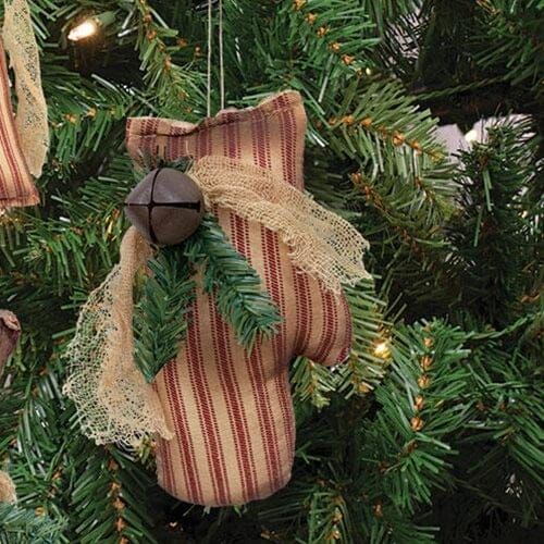 Ticking Stripe Mitten Ornament - Primitive Star Quilt Shop Primitive Country Crafts, Primitive Christmas Ornaments, Country Christmas Ornaments, Christmas Mittens, Primitive Christmas Tree, Primitive Christmas Decorating, Christmas Bazaar, Fabric Ornament, Mitten Ornaments