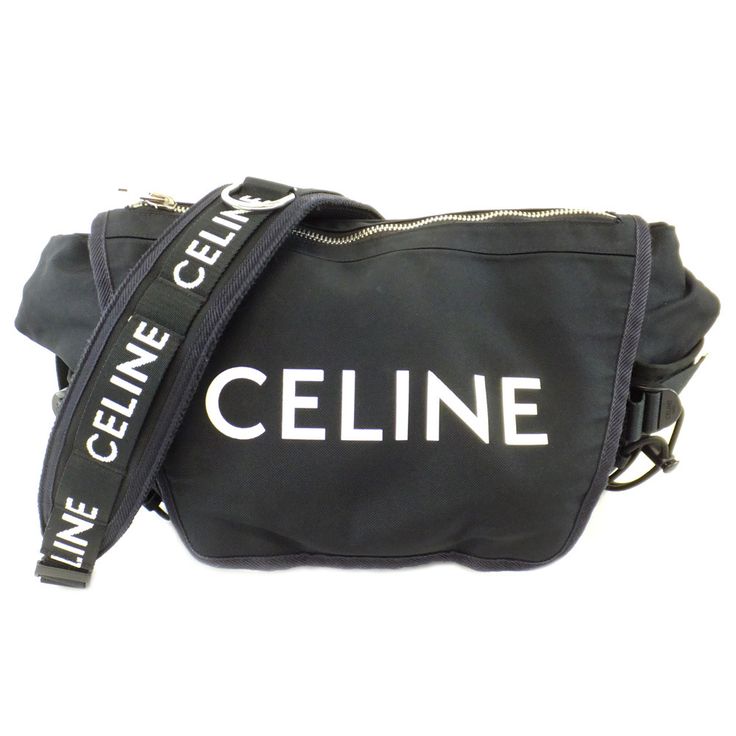 Celine Medium Trekking Messenger Bag Black Silver W: Approximately 30.0cm (Bottom) H: Approximately 25.0cm D: Approximately 10.0cm Strap Total Length Maximum Approximately 99.0cm (Measured From The Seam, Stepless Adjustment Possible) Nylon Black Leather Shoulder Bag With Silver-tone Logo Plaque, Black Nylon Shoulder Bag With Silver-tone Hardware, Celine Bags, Trekking, Black Silver, Messenger Bag, Silver Color, Bag Lady, Shoulder Bag