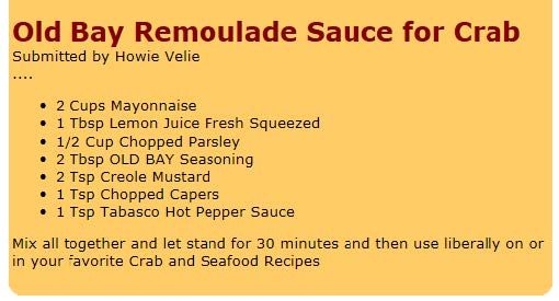 an old bay remolde sauce for crab is shown in this advertment