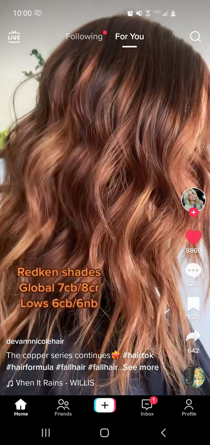 Red Toner Over Blonde Highlights, Auburn Hair Color Formulas Redken, Redkin Eq Shades Formulas Auburn, Redken Shades Eq Formulas Ginger, Redkin Eq Shades Formulas Copper, Auburn Redken Formula, Cooper Balayage Hair, Redken Copper Hair Formulas, Copper Hair With Shadow Root