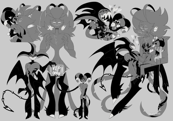 some black and white cartoon characters on a gray background