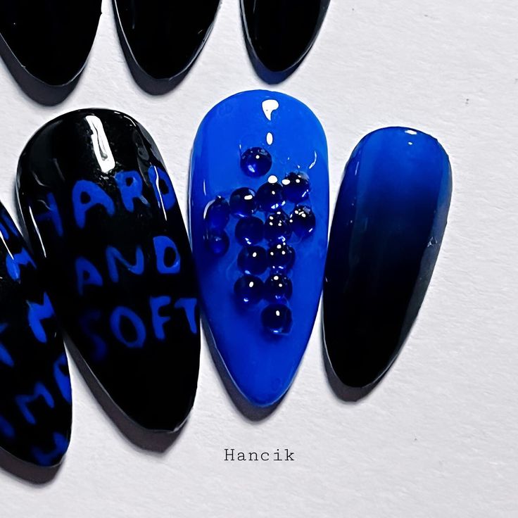 Obsessed with @hitmehardandsoft 🥹 I just HAD to make nails inspired by the album. - - - - #nails #nailstagram #pressonnails #pressonnailset #handmadenails #handpainted #bluenadblacknails #billieellishnails #billieeilish #hitmehardandsoft #chihiro #thegreatest #album #longnails #inspirednails #qualitynails #gelnails #nailsart #glossynails #deepwaternails @billieeilish Billie Eilish Nails Hit Me Hard And Soft, Hmhas Billie Nails, Billie Eilish Nails Ideas, Billie Eilish Nails Design, Billie Eilish Inspired Nails, Billie Nails, Album Nails, Billie Eilish Nails, Billie Concert