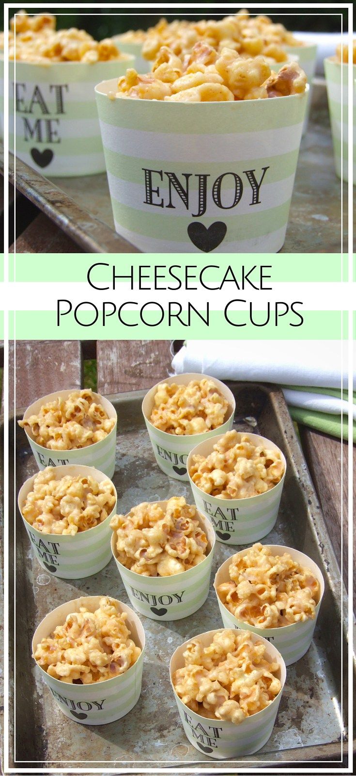 cheesecake popcorn cups with text overlay