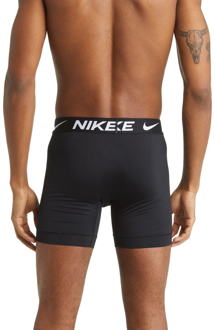 Soft, stretchy and all-day comfortable, these smooth microfiber boxer briefs make a great choice for work, workouts and lazy weekends. Pack of three boxer briefs Pouch front Flat seams 92% recycled polyester, 8% elastane Machine wash, tumble dry Imported Nike Multi-pack Boxer Briefs For Gym, Nike Multi-pack Boxer Briefs For Training, Nike Training Boxer Briefs Multi-pack, Nike Training Multi-pack Boxer Briefs, Black Micro-elastic Multi-pack Boxer Briefs, Stretch Multi-pack Boxer Briefs For Training, Nike Sporty Boxer Briefs For Gym, Training Multi-pack Boxer Briefs, Nike Black Boxer Briefs For Sports