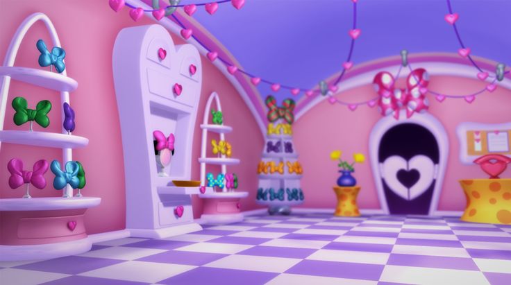 this is an animated image of a pink and purple room with hearts on the ceiling