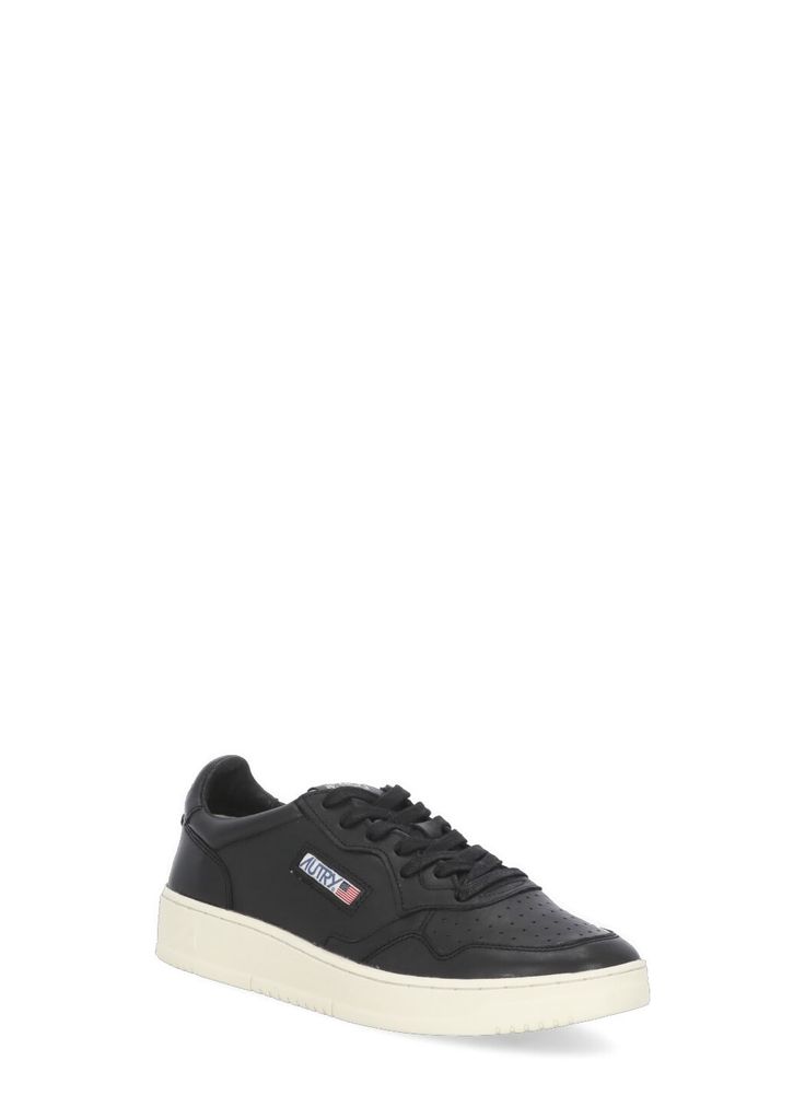 Upper: 100% Leather Lining: 100% Leather Lining: 100% Cotton terry Sole: 100% Rubber | Autry Men's Medalist Low Sneaker in Black | FW23/24 Classic Suede Sneakers With Leather Footbed, Classic Black Sneakers With Leather Footbed, Sporty Lace-up Sneakers With Leather Lining, Sporty Black Sneakers With Leather Footbed, Sporty Sneakers With Calf Leather And Leather Lining, Black Leather Sneakers With Leather Footbed, Sporty Leather Sneakers With Leather Lining, Sneaker Wedge, Low Sneakers