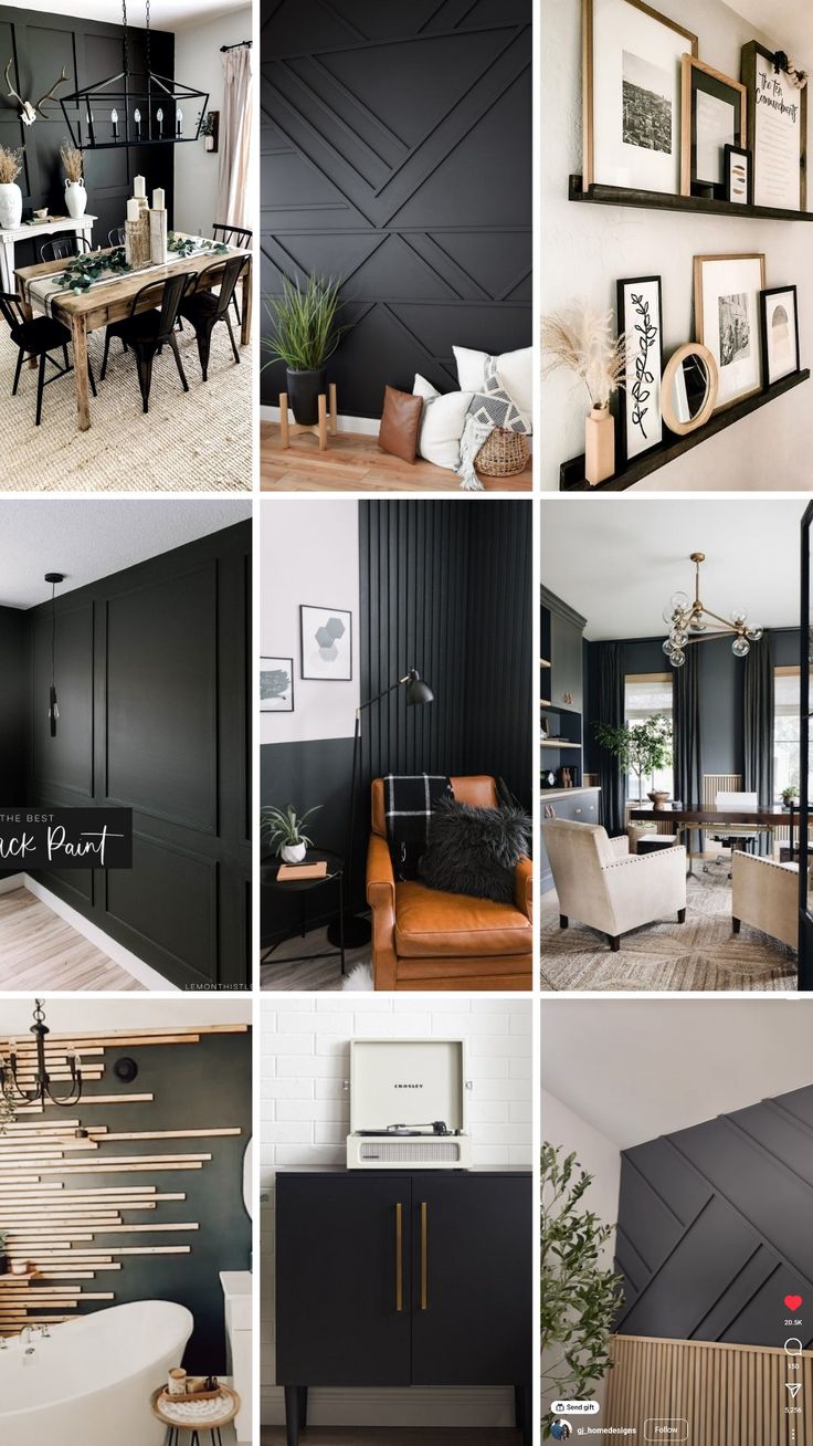 black and white interior design collage with pictures