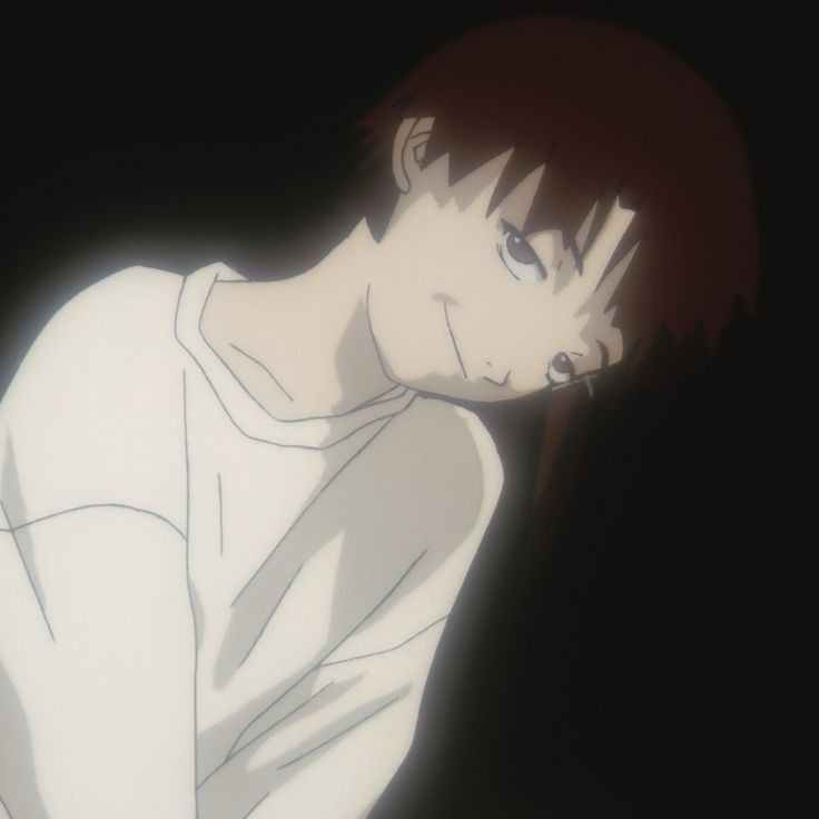 an anime character with red hair and white shirt looking at something in the dark sky