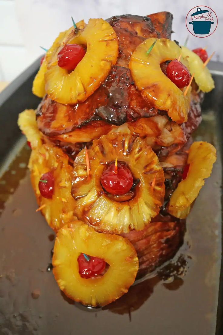 Baked Ham with Pineapple and Brown Sugar Glaze Baked Ham With Pineapple And Cherries, Brown Sugar Pineapple Ham Oven, Crockpot Pineapple Brown Sugar Ham, Baked Ham And Pineapple Recipes, Oven Roasted Ham Brown Sugar, Brown Sugar Crusted Ham, Baked Ham Glaze Recipe Easy, Pineapple Brown Sugar Glaze For Ham, Baked Whole Ham Recipes