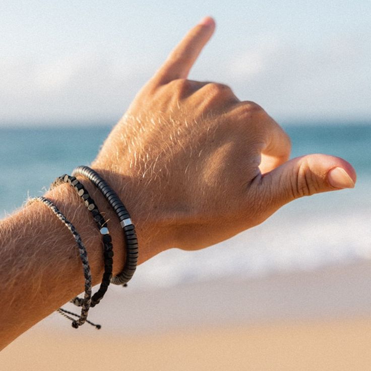 Mens Surfer Bracelet, Adjustable Gunmetal Stainless Steel Bracelets, Adjustable Gunmetal Stainless Steel Bracelet, Adjustable Stainless Steel Gunmetal Bracelet, Adjustable Gunmetal Bracelet For Everyday, Adjustable Minimalist Gunmetal Bracelet, Adjustable Hematite Bracelets, Surf Aesthetic, Vacation Jewelry